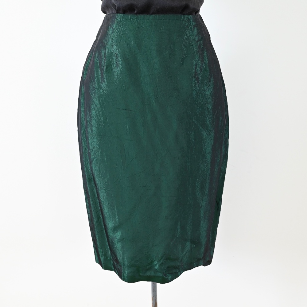 1980s B.B. Collections by BarbaraBarbara Iridescent Shimmery Green Disco Skirt